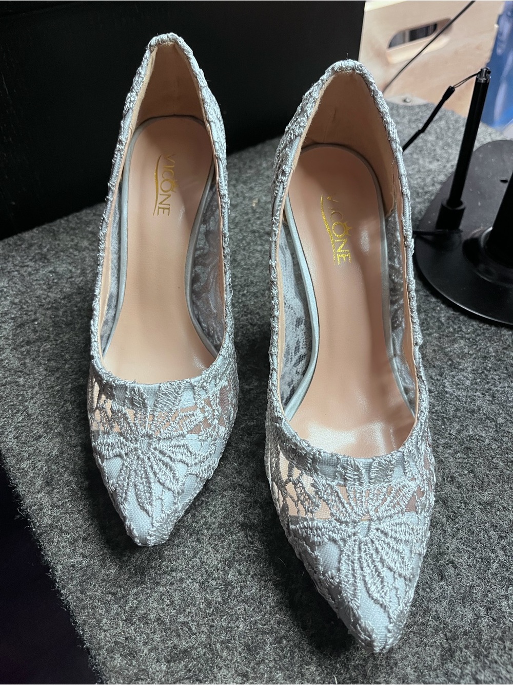 ICON Silver Lace Pointed-Toe Heels